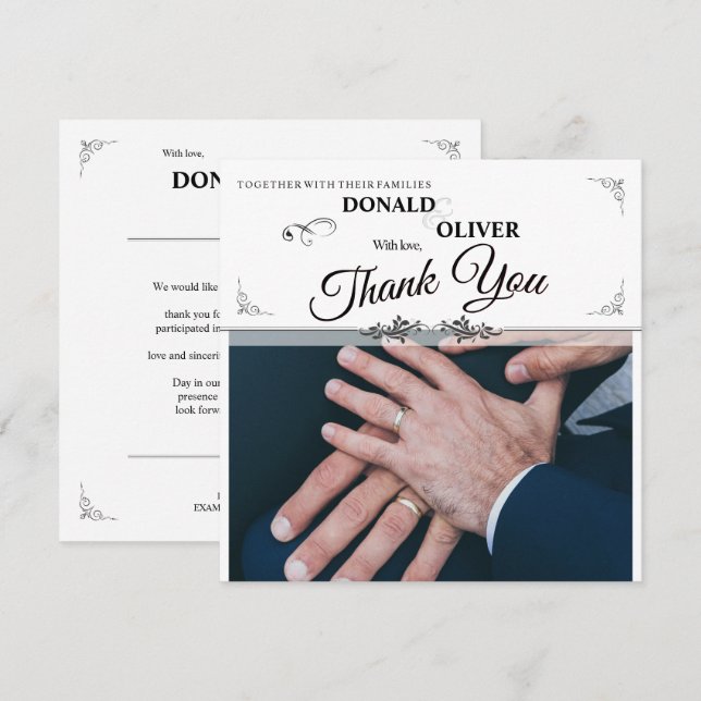 Mãos de um Casal de Casamento Gay com Anéis (Frente/Verso)