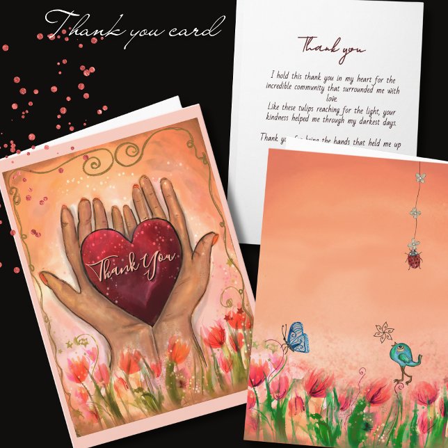 Mãos Mágicas segurando cartão de agradecimento do  (Magical Hands holding Heart thank you card)