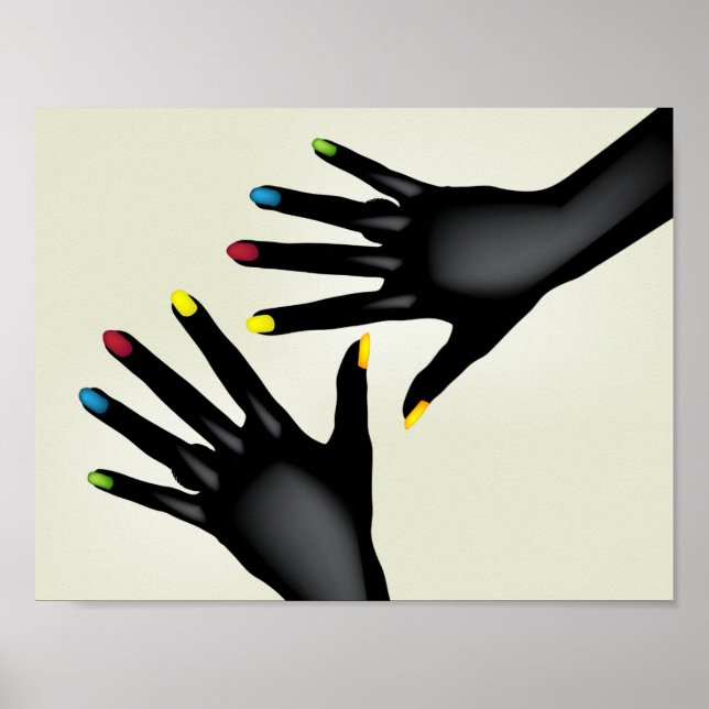 Mãos Negras com Poster de Unhas pintada (Frente)