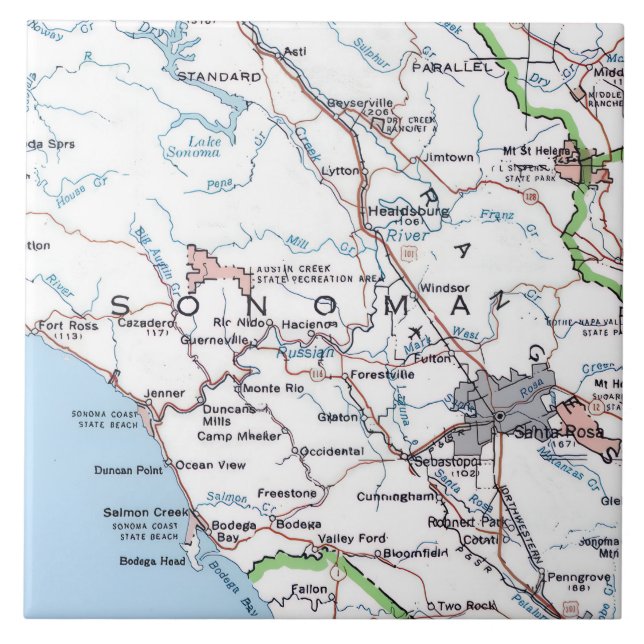 Map of Sonoma County CA -Blue (Frente)