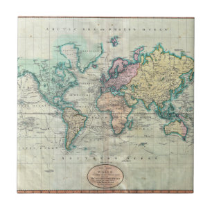 Mapa 1801 de Cary do mundo na projeção de Mercat
