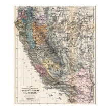 Mapa Alemão Antigo da Califórnia de 1879 Poster