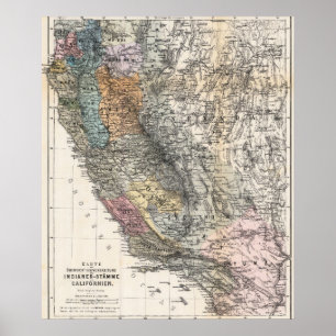 Mapa Alemão Antigo da Califórnia de 1879 Poster