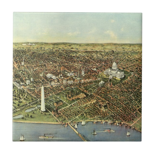 Mapa Antigo com Vista Panorâmica de Washington DC (Frente)