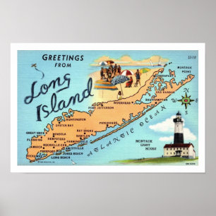 Mapa Antigo da Ilha Long Island Impressão 12x18