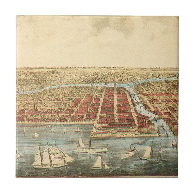 Mapa Antigo de Chicago, Rua LaSalle e Rio (Frente)
