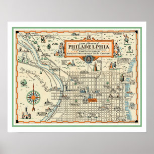 Mapa Antigo de Filadélfia 16x20 Impressão