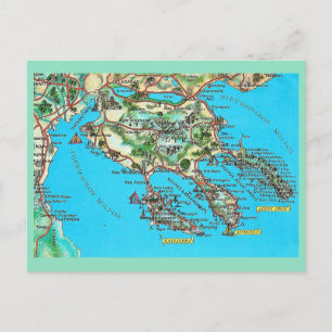 Mapa Antigo de Halkidiki Grécia Cartão Postal