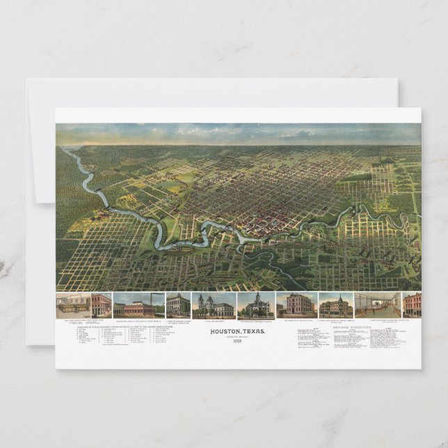 Mapa antigo de Houston, Texas com Rio Buffalo (Frente)