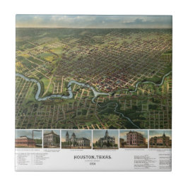 Mapa antigo de Houston, Texas com Rio Buffalo