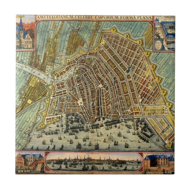 Mapa Antigo de Ruas de Amsterdã, Holanda (Frente)