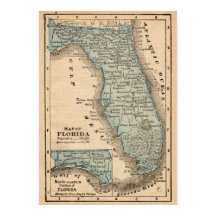 Mapa Antigo do Estado da Flórida Poster 20x28