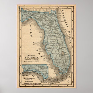 Mapa Antigo do Estado da Flórida Poster 20x28