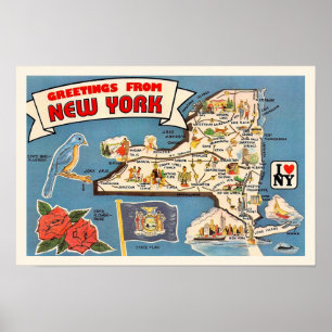 Mapa Antigo do Estado de Nova York 18x12 Impressão