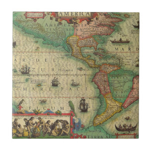 Mapa Antigo do Mundo das Américas por Hondius