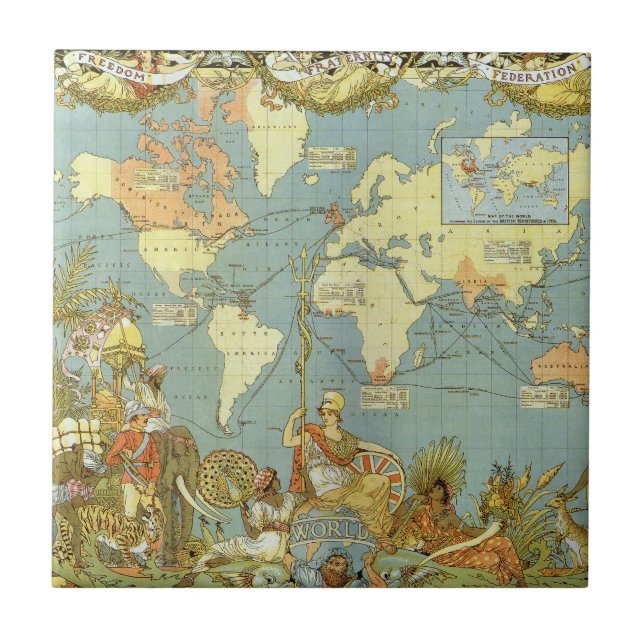 Mapa Antigo do Mundo do Império Britânico, 1886 (Frente)
