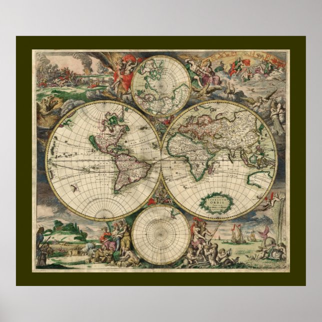 Mapa antigo do Mundo do Poster (Frente)