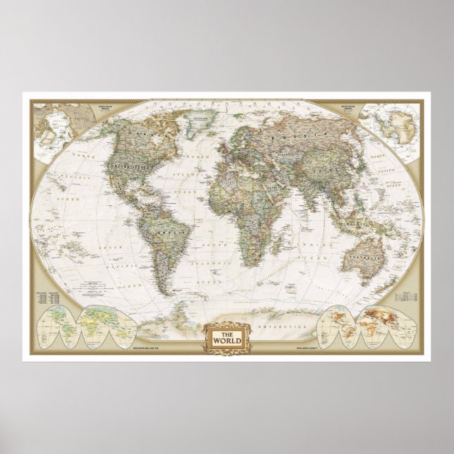Mapa antigo do mundo em pôster impresso (Frente)