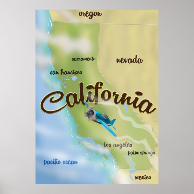Mapa antigo e pôster de viagem da Califórnia EUA (Frente)