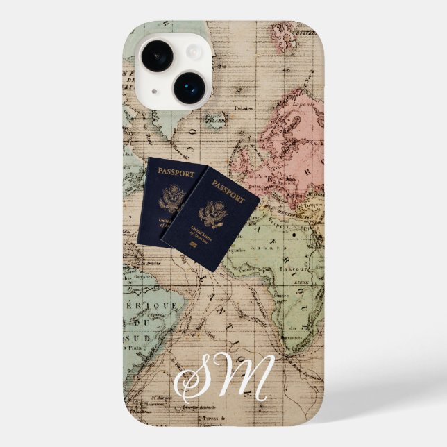 Mapa Antigo Vintage Monograma & Passaporte Viagem (Verso)