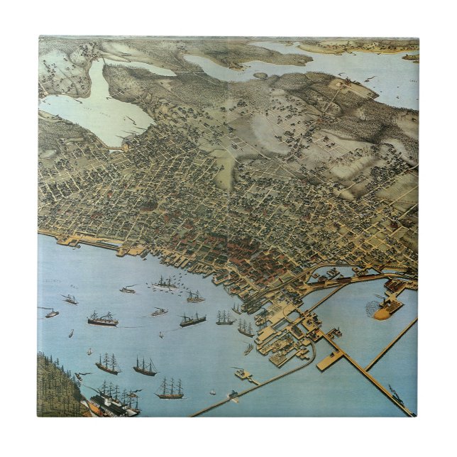 Mapa Antigo Vista Aérea Cidade de Seattle Washingt (Frente)