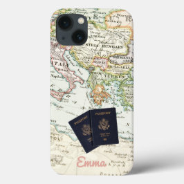 Mapa Antiquado de Vintagem do Monograma e Férias d