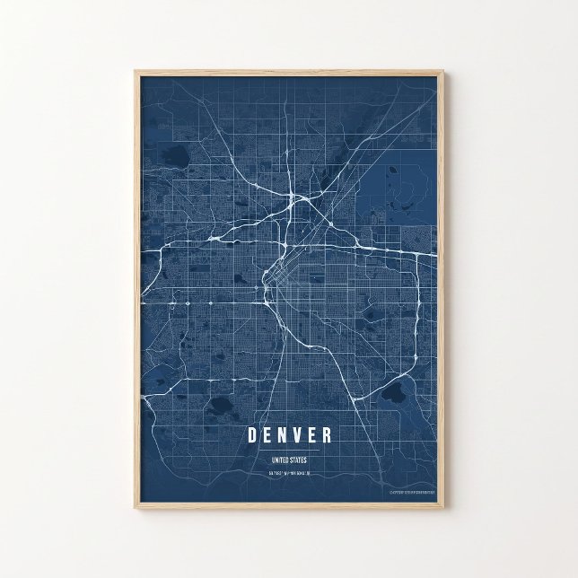 Mapa Azul de Denver Impressão Poster Colorado Arte (Criador carregado)