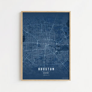 Mapa Azul de Houston Impressão Texas City Cartaz A
