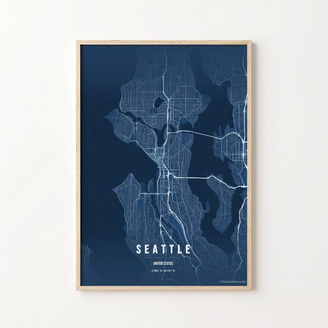 Mapa Azul de Seattle Impressão Arte de Parede da C (Criador carregado)