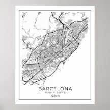 Mapa BARCELONA - Poster de Mapa Preto e Branco