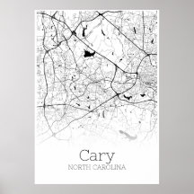 Mapa Cary - Carolina do Norte - Poster do Mapa da