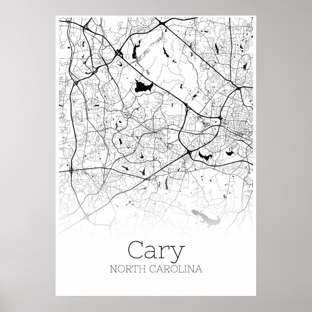 Mapa Cary - Carolina do Norte - Poster do Mapa da  (Frente)