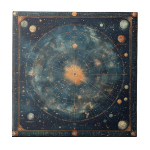 Mapa Celestial da Vintagem com Zodiac e Planetário