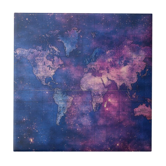 Mapa Celestial Mundial Vintage Roxo Real (Frente)