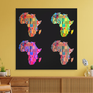 Mapa Colorido da África Impressão em Tela Esticada