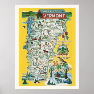 Mapa Colorido de Vermont 18 x 24 Impressão