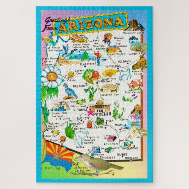 Mapa Colorido do Arizona 20x30 Quebra-Cabeça (Vertical)