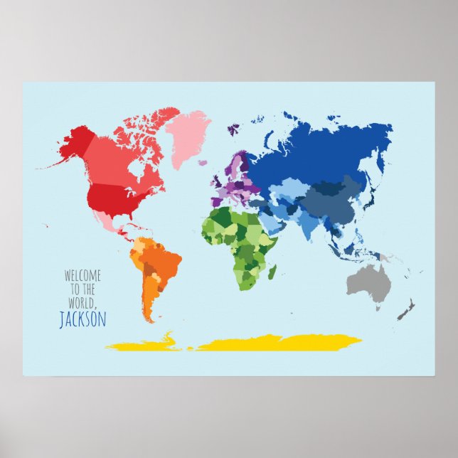 Mapa Colorido do Mundo Poster Personalizado (Frente)