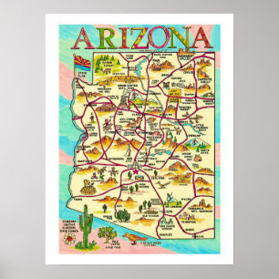 Mapa Colorido Ilustrado do Arizona em Impressão