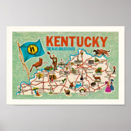 Mapa Colorido Vintage do Kentucky em Impressão