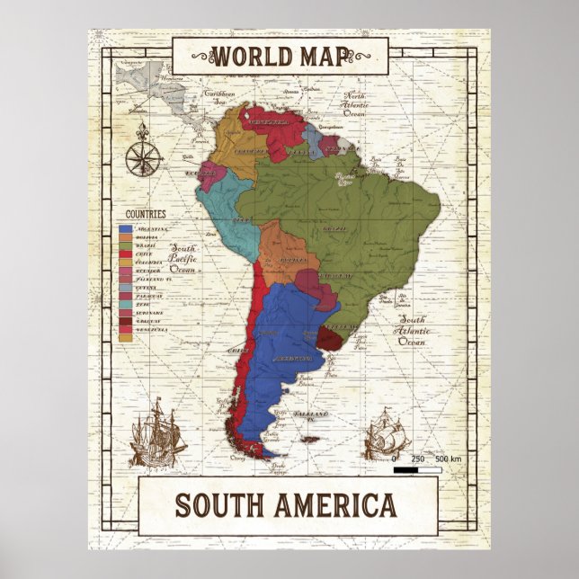 Mapa Da América Do Sul - Poster (Frente)