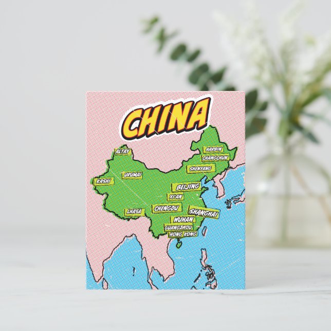 Mapa da China ilustrado em Pop Art (Em pé/Frente)