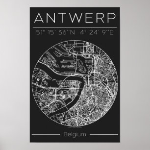Mapa da Cidade de Antuérpia Poster Carvão Minimali