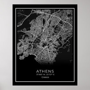 Mapa da cidade de Atenas - Poster do Mapa Negro de