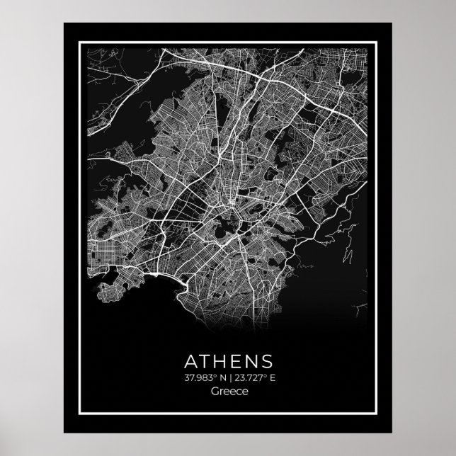 Mapa da cidade de Atenas - Poster do Mapa Negro de (Frente)