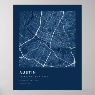 Mapa da Cidade de Austin TX Impressão — Mapa de Ru
