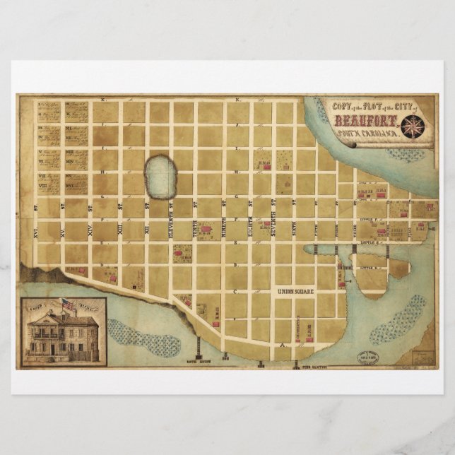 Mapa da Cidade de Beaufort Carolina do Sul (1860) (Frente)