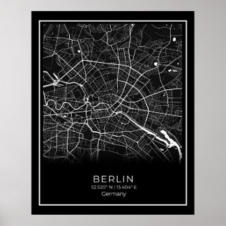 Mapa da cidade de Berlim - Poster do Mapa Negro de