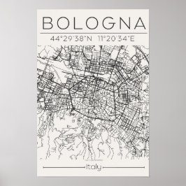 Mapa da Cidade de Bolonha Poster Arte Urbana Minim