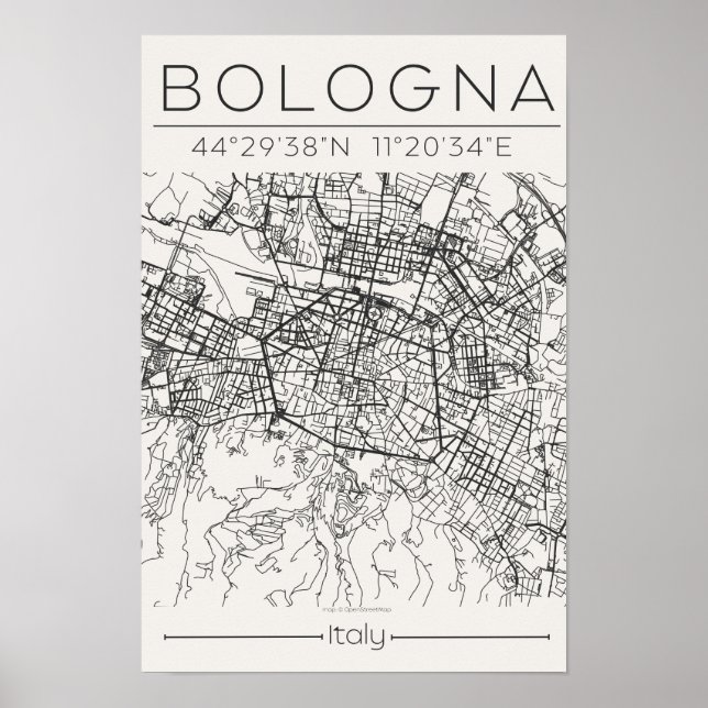 Mapa da Cidade de Bolonha Poster Arte Urbana Minim (Frente)